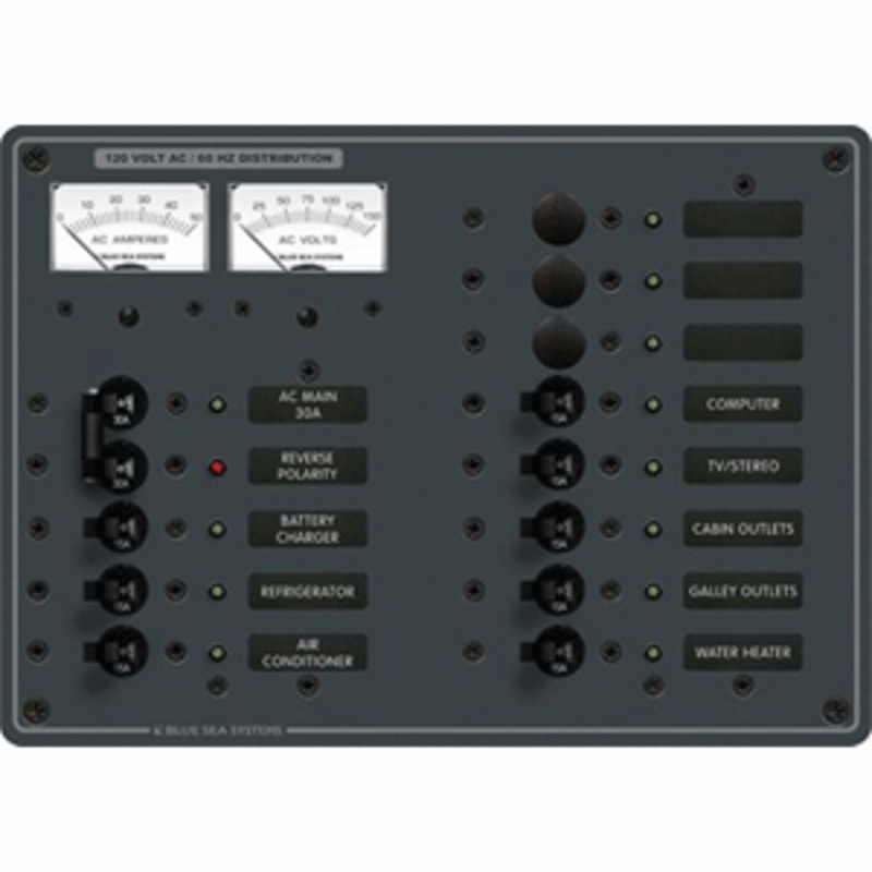 Blue Sea 3076 AC Main +11 Positions Toggle Circuit Breaker Panel   (Black Switches)