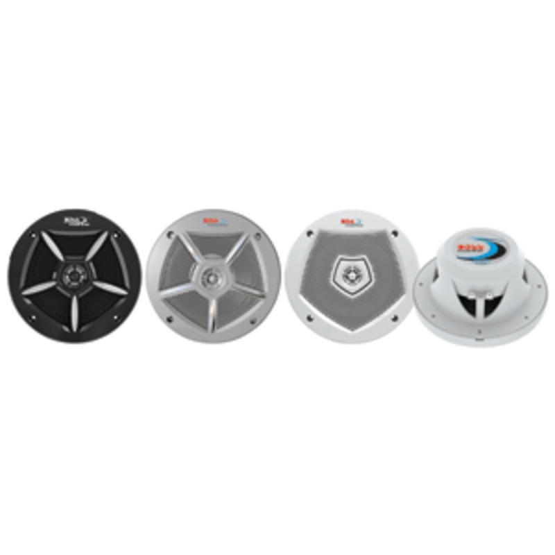 Boss Audio MR65G3 250W 2-Way Marine Speakers w/White, Chrome, Black Interchangeable Grill